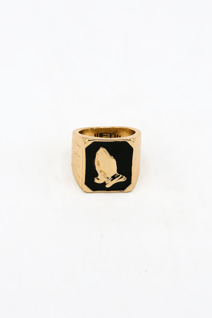 Scripted Praying Hands Signet Ring